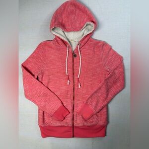 Roxy Full Zip Sherpa Lined Hoodie Sweater Pink Knit Lightweight Hooded Jacket